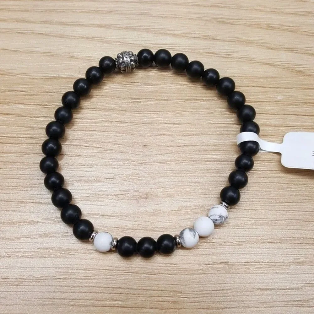 JONAS STUDIO Mens Bracelet Black Dakota Mixed Semi Precious Beaded Stretch